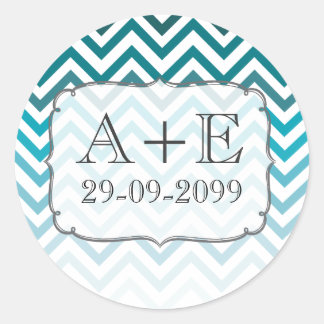 Ombre Blue Zickzack Wedding Monogram Sticker