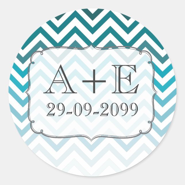 Ombre Blue Zickzack Wedding Monogram Sticker (Vorderseite)