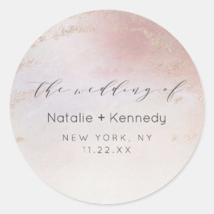Ombre Blush Pink Frosted Foil Watercolor Hochzeit Runder Aufkleber