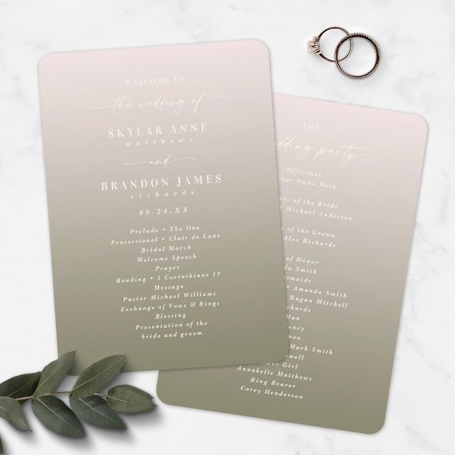 Ombre Blush Pink & Green Hochzeitsprogramm Programm (Von Creator hochgeladen)