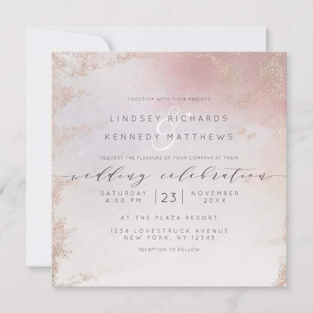 Ombre Blush Pink Mattiert Foil Luxe Wedding Square Einladung (Vorderseite)