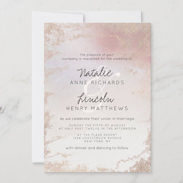 Ombre Blush Pink Mattiert Foil Moderne Hochzeit Einladung (Vorderseite)