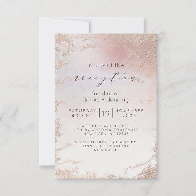 Ombre Blush Pink Mattiert Foil Wedding Empfang Einladung (Vorderseite)