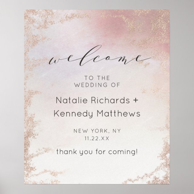 Ombre Blush Pink Mattiert Foil Wedding Willkommens Poster (Vorne)