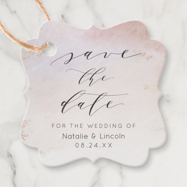 Ombre Blush Pink Mattierte Rose Gold Save the Date Geschenkanhänger (Vorderseite)