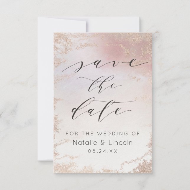 Ombre Blush Pink Mattierte Rose Gold Wedding Save The Date (Vorderseite)