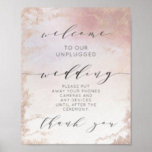 Ombre Blush Pink Unplugged Wedding Table Sign Poster