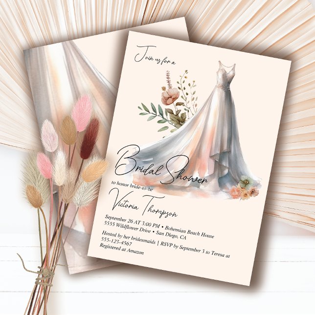 Ombre Boho Wedding Dress blumengeschmücktes Brautp Einladung (Von Creator hochgeladen)