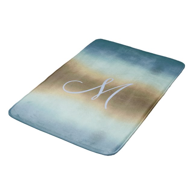 Ombre Brown Blue Pastels Monogram Badematte (Schrägansicht)