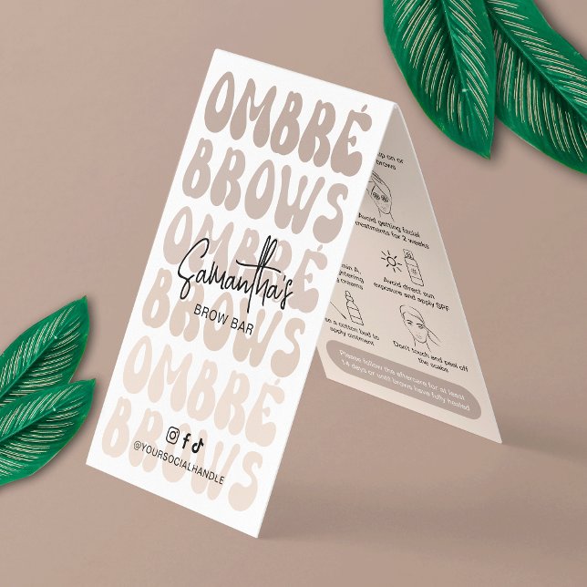 Ombré Brows Aftercare Instructions Retro Beige Visitenkarten (Powder Brows after care instructions cards in a trendy beige and white design)