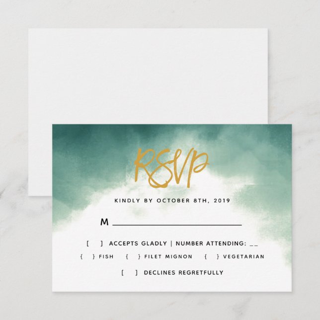 Ombre Brush Script Typografie Wedding RSVP Einladung (Vorne/Hinten)