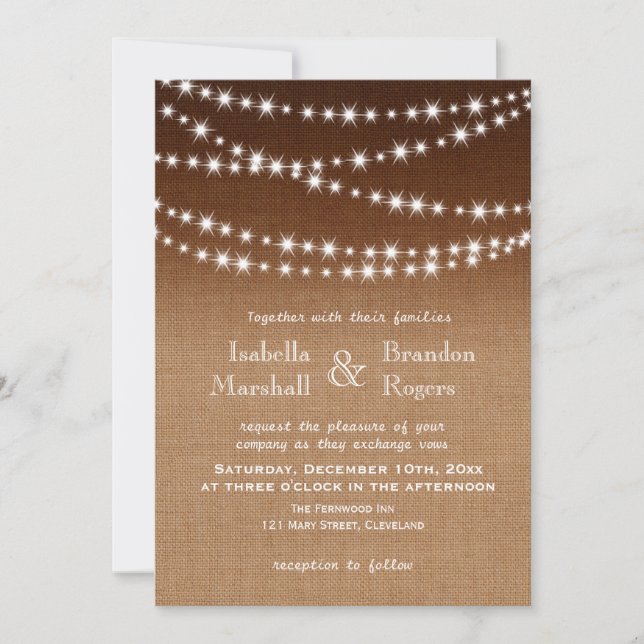 Ombre Burlap Twinkle Lights Hochzeit Einladung (Vorderseite)
