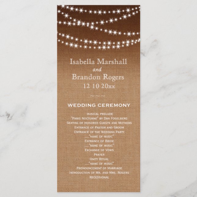 Ombre Burlap Twinkle Lights Wedding Program Programm (Vorderseite)