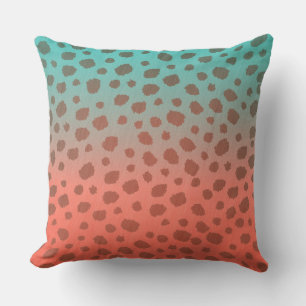 Ombre Cheetah Spots Aquamarin und Korallen Kissen