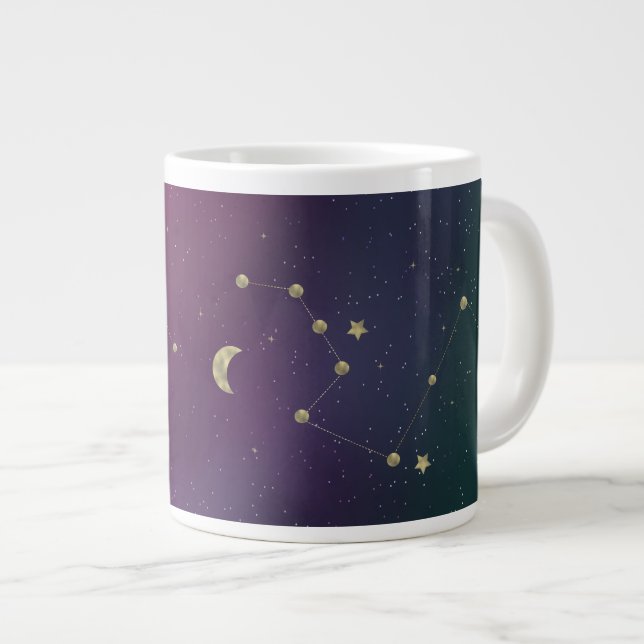 Ombre Constellation Galaxy Lila Imitate Gold Stars Jumbo-Tasse (Vorderseite Rechts)