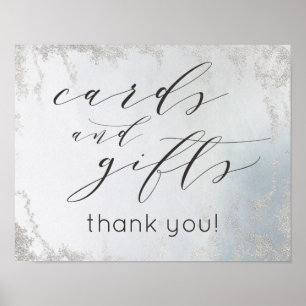 Ombre Dusty Blue Cards & Gifts Wedding Table Sign Poster