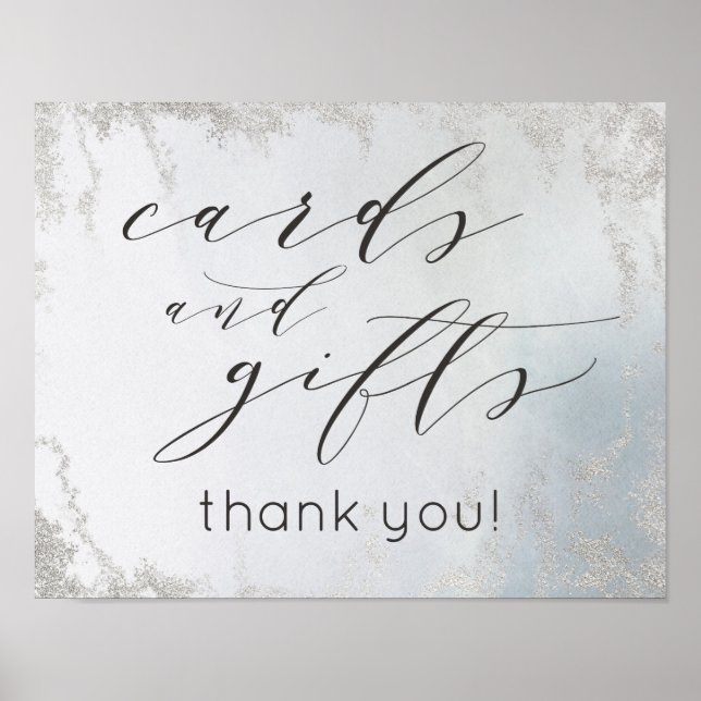 Ombre Dusty Blue Cards & Gifts Wedding Table Sign Poster (Vorne)