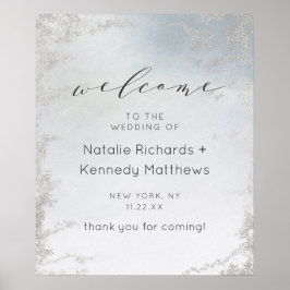 Ombre Dusty Blue Mattiert Luxe Wedding Begrüßungsz Poster