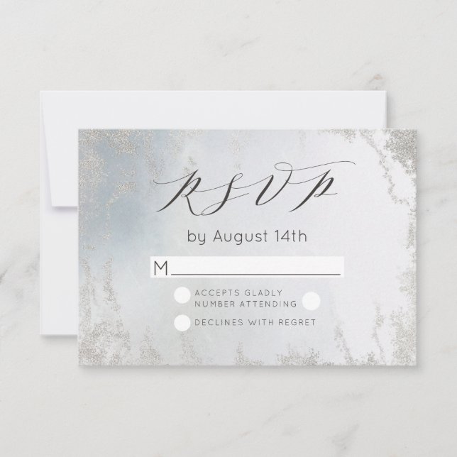 Ombre Dusty Blue Mattiert Silver Foil Chic Wedding RSVP Karte (Vorderseite)