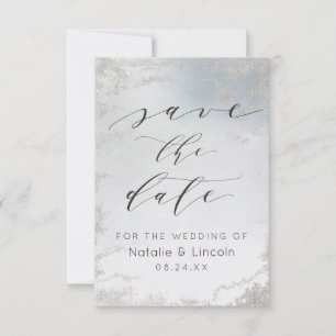 Ombre Dusty Blue Mattiert Silver Foil Chic Wedding Save The Date