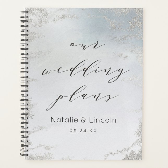 Ombre Dusty Blue Mattiert Silver Luxury Wedding Planer (Vorderseite)