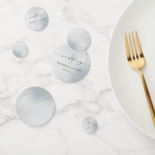 Ombre Dusty Blue Mattiert Silver Wedding Monogram Konfetti