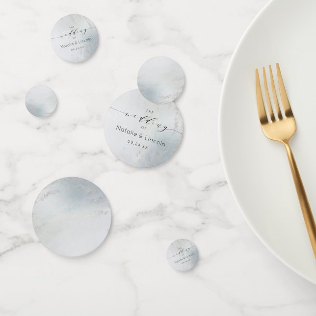 Ombre Dusty Blue Mattiert Silver Wedding Monogram Konfetti (Gruppe)