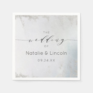 Ombre Dusty Blue Mattiert Silver Wedding Monogram Serviette