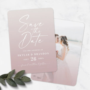 Ombre Dusty Mauve Ivory mit Skript-Foto Hochzeit Save The Date