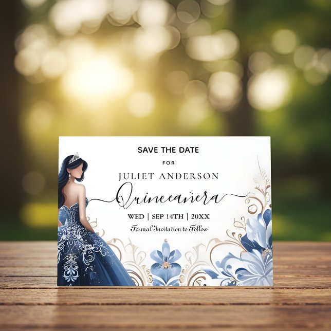 Ombre Elfenbein Ice Sky Gold Royal Blue Quinceaner Save The Date (Von Creator hochgeladen)
