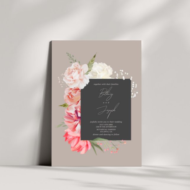 Ombré Floral Botanical Elegant Gray Wedding Einladung (Von Creator hochgeladen)