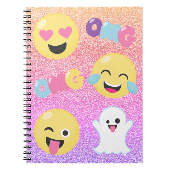 Ombre funkelte OMG Emoji gewundenes Notizbuch Notizblock (Vorderseite)