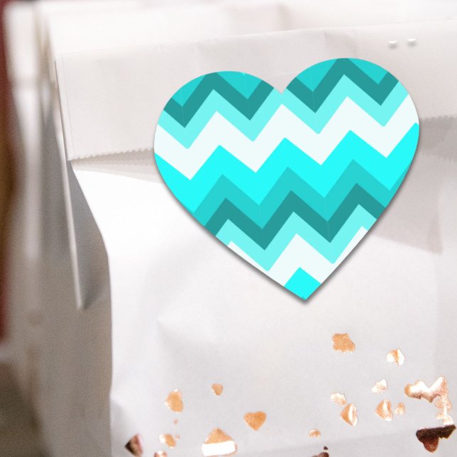Ombre Girly Muster Aquamarin Türkis Zickzack Herz-Aufkleber (Ombre Girly Pattern Teal Turquoise Chevron Heart Sticker)