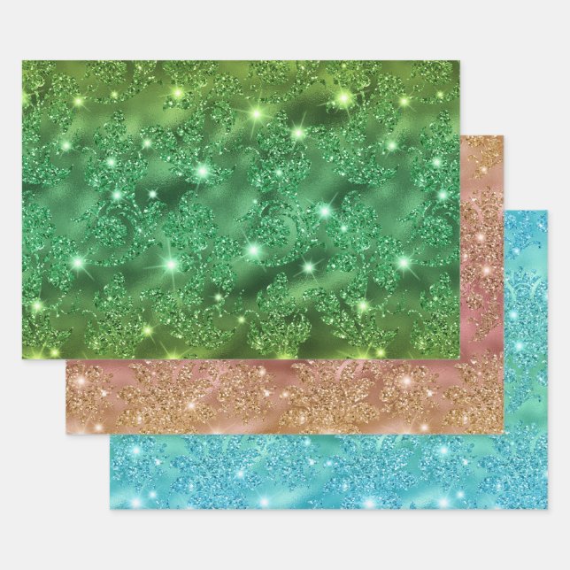 Ombre Glitter Blumenmuster mit Funkeln Geschenkpapier Set (Set)