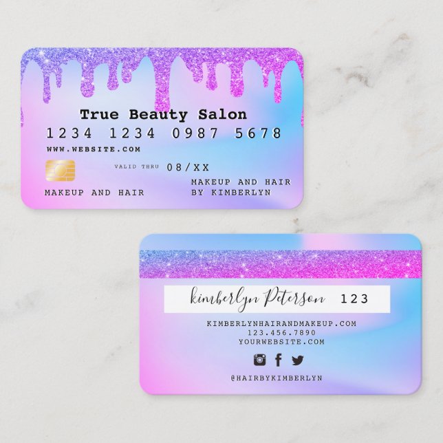 Ombre glitter credit card monogram  visitenkarte (Vorne/Hinten)