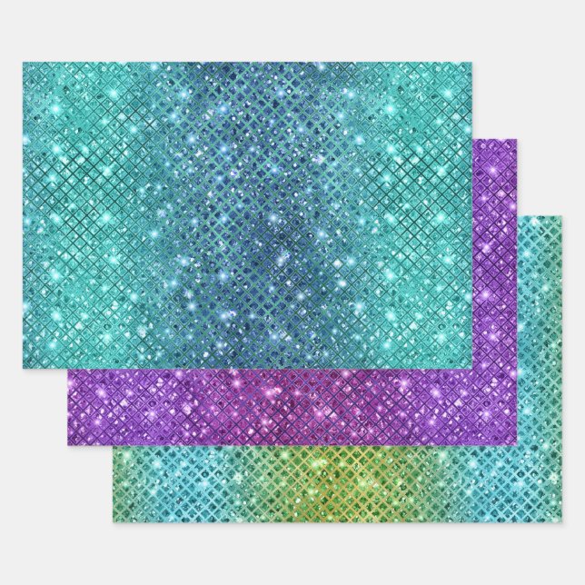 Ombre Glitter Diamant-Muster mit Funkeln Geschenkpapier Set (Set)