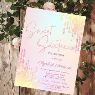 Ombre-Glitter-Tropfen Farbige Sweet 16 Einladung