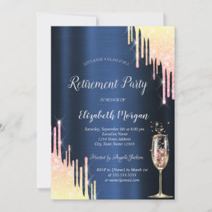 Ombre Glitter Tropfen Glas Navy Blau Ruhestand Einladung