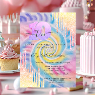 Ombre Glitter Tropfende Tie Dye 10. Geburtstag Einladung
