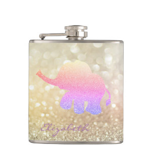 Ombre Glitzer Elephant, Bokeh - Personalisiert Flachmann