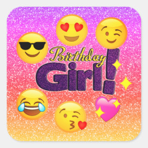 Ombre Glitzer Emoji Birthday Girl Stickers
