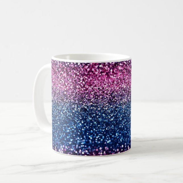 Ombre Glitzer Lila Blue Kaffeetasse (Vorderseite Links)