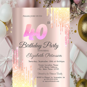 Ombre Glitzer Tropfen Rose Gold 40. Geburtstag Par Einladung