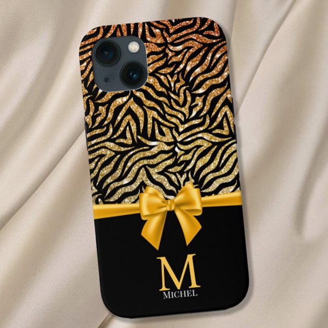 Ombre Gold Glitzer Zebra Streifen Bow Monogramm Case-Mate iPhone Hülle (Von Creator hochgeladen)
