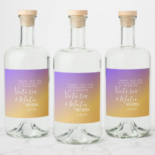 Ombre-Gradient Lila Gelb Sonnenuntergang Hochzeit  Alkoholflaschenetikett