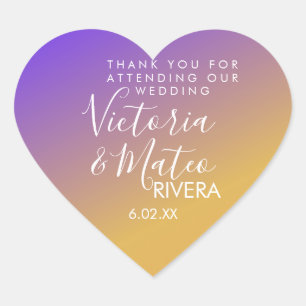 Ombre Gradient Lila Gelb Sonnenuntergang Hochzeit Herz-Aufkleber