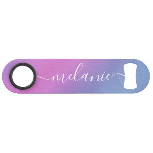 Ombre Gradient Pink Lila Kalligrafie Name Speed Flaschenöffner