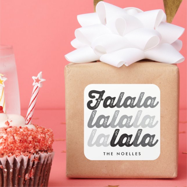 Ombre Gray Falalalala Bold Script Moderner Urlaub Quadratischer Aufkleber (Party)