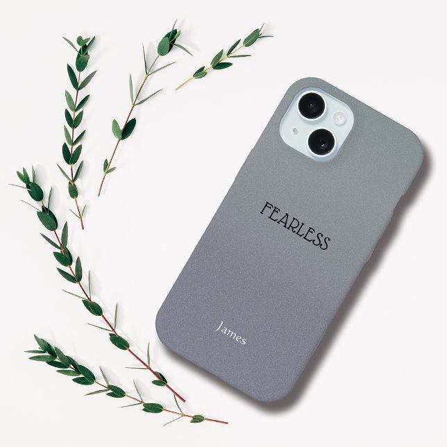 Ombre Gray Personalize Quote & Name iPhone Fall 15 Hülle (Von Creator hochgeladen)