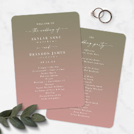 Ombre Green & Dusty Rose Wedding Zeremony Program Programm